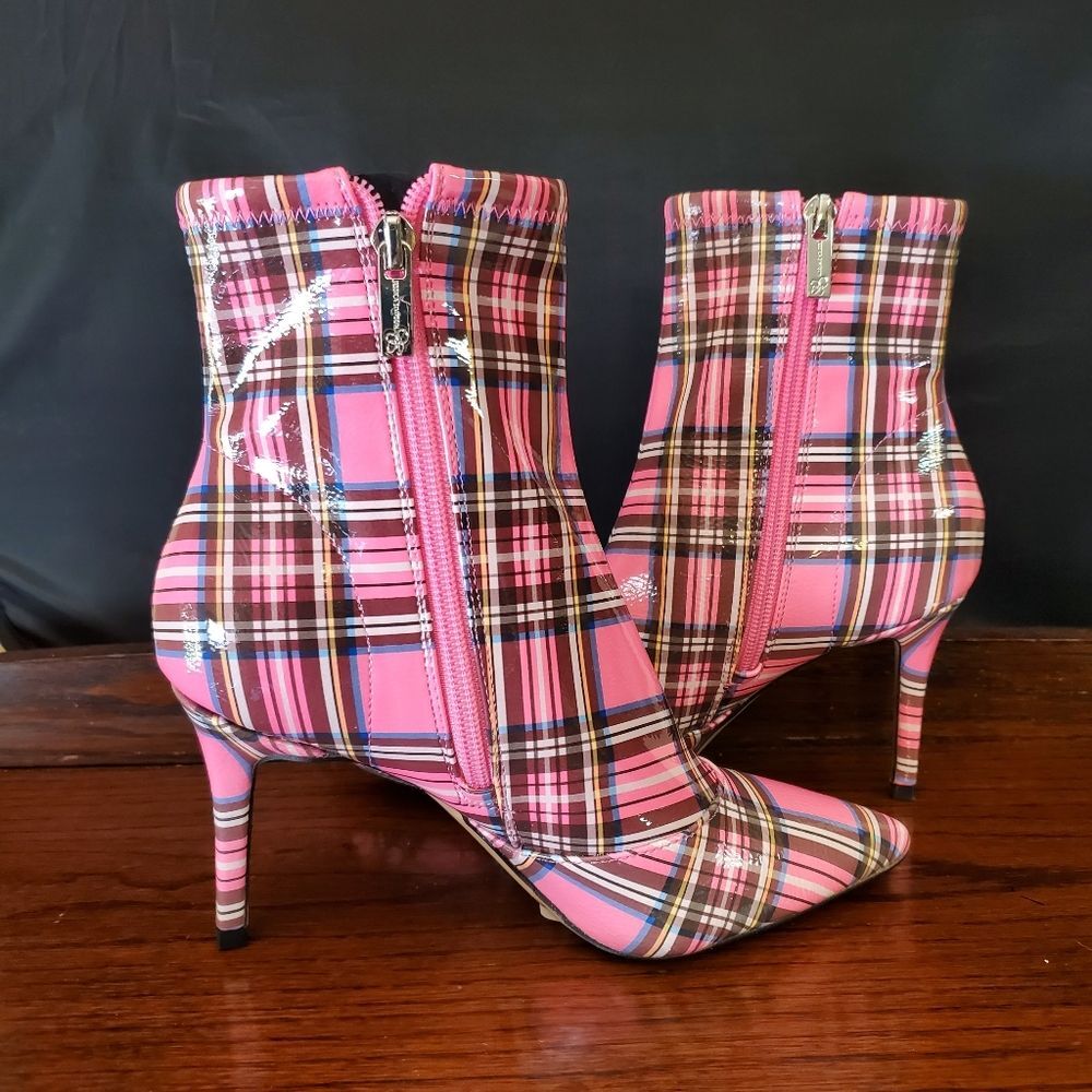 Jessica Simpson High Heel Ankle Boots Pink Plaid Size 6